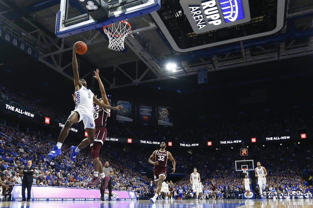 Kentucky guard Immanuel Quickley (5) had five points, two rebounds and an assist in UK’s 76-55 win over Mississippi State on Tuesday night.