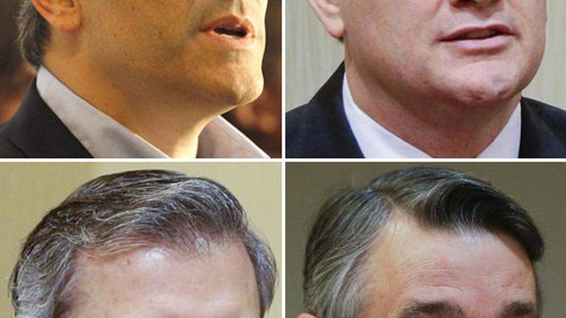 Top row: Matt Bevin, left, and James Comer.
Bottom row: Hal Heiner, left, and Will T. Scott.