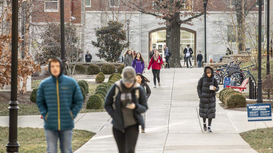 Students walk on the University of Kentucky campus in January 2020.