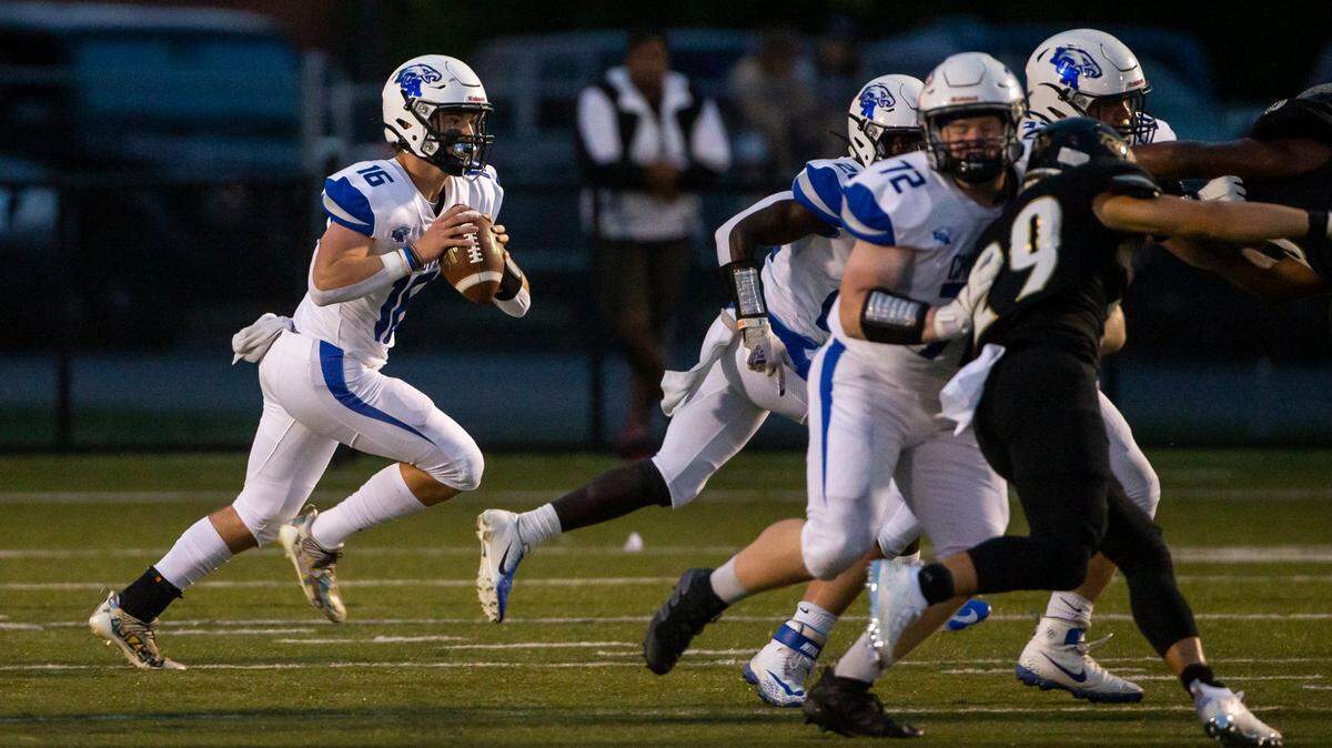 Lexington Christian’s Mason Moore (16) runs with the ball while looking to pass during the Eagles’ win at Boyle County last month. Moore, normally a wide receiver, led LCA to victory that night playing quarterback in place of the injured Drew Nieves.