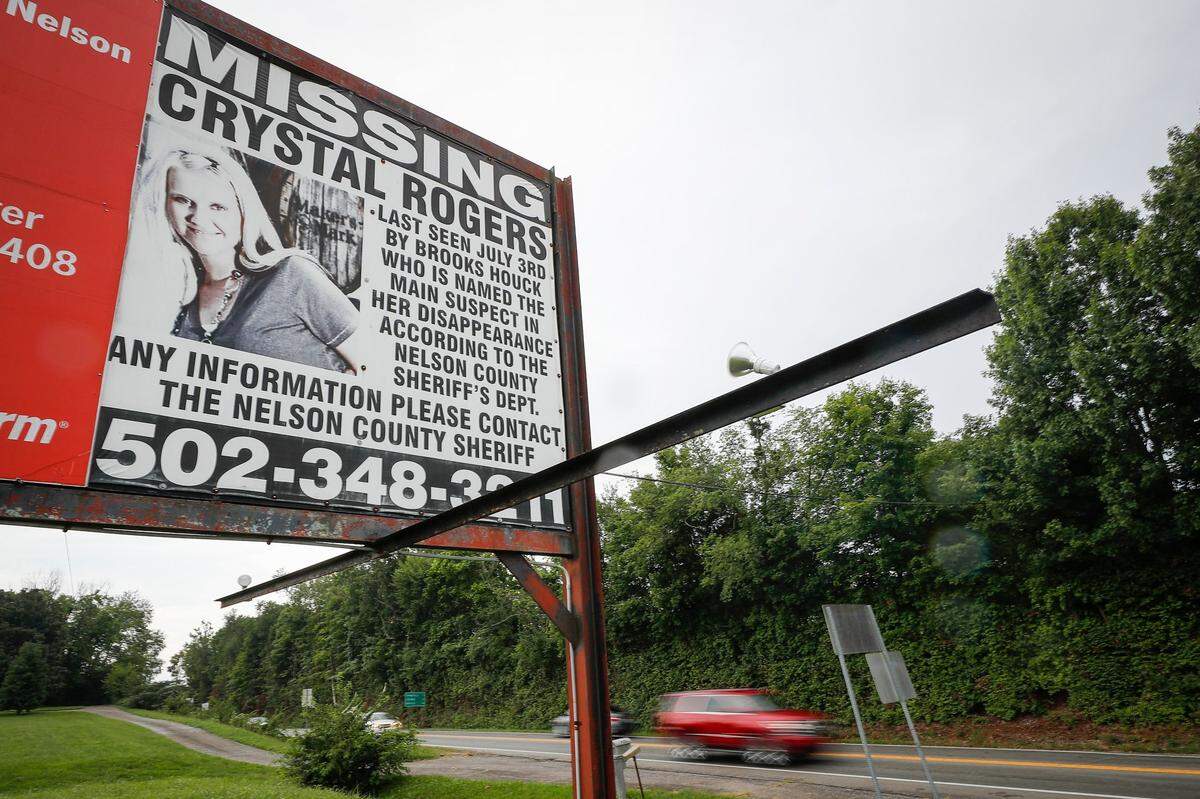 Motorists passed a billboard on Springfield Road asking for information in the disappearance of Crystal Rogers In Bardstown.