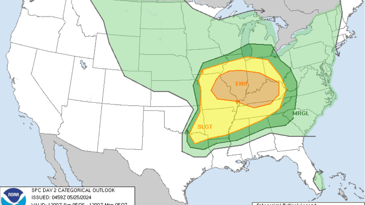 Much of Kentucky will be under an enhanced risk of severe weather on Sunday, May 26, 2024.