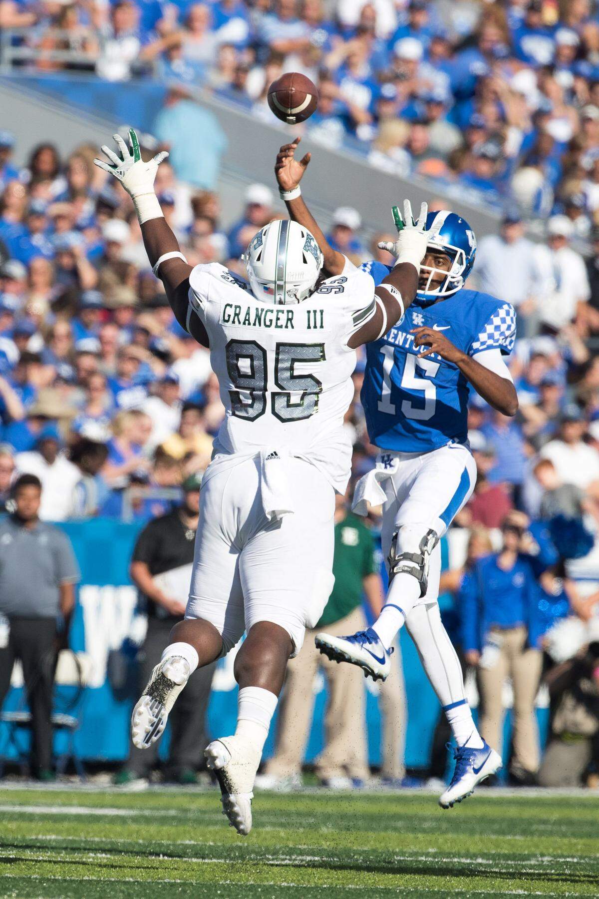Kentucky quarterback Stephen Johnson was sacked five times when the Wildcats narrowly escaped with a 24-20 win over Eastern Michigan in 2017 at Kroger Field.