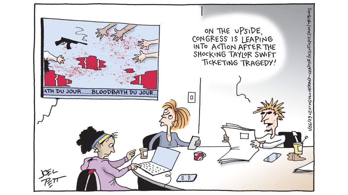 Joel Pett: Gun violence? What gun violence?