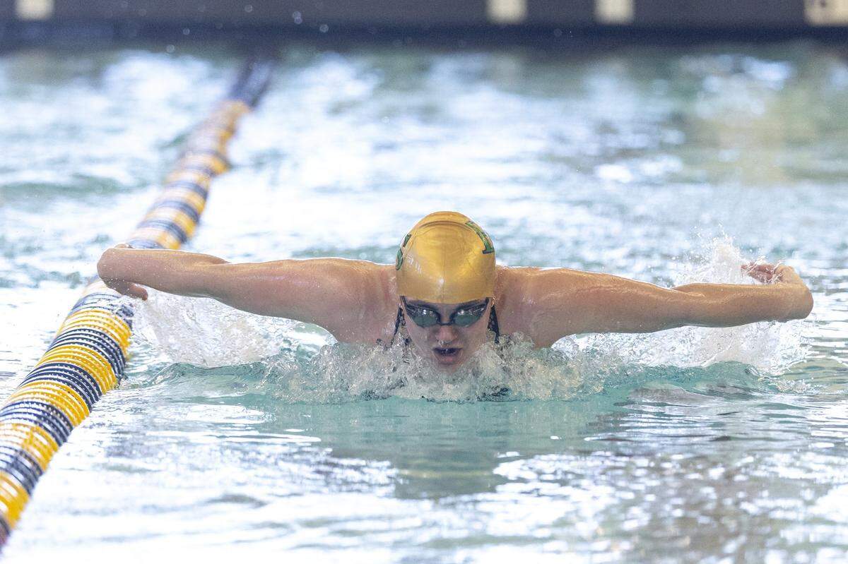 Bryan Station's Max Reynolds competes in the girls 100-yard butterfly during the 8th Region Swimming Championships at Centre College in Danville, Ky., on Thursday, Jan. 22, 2026.