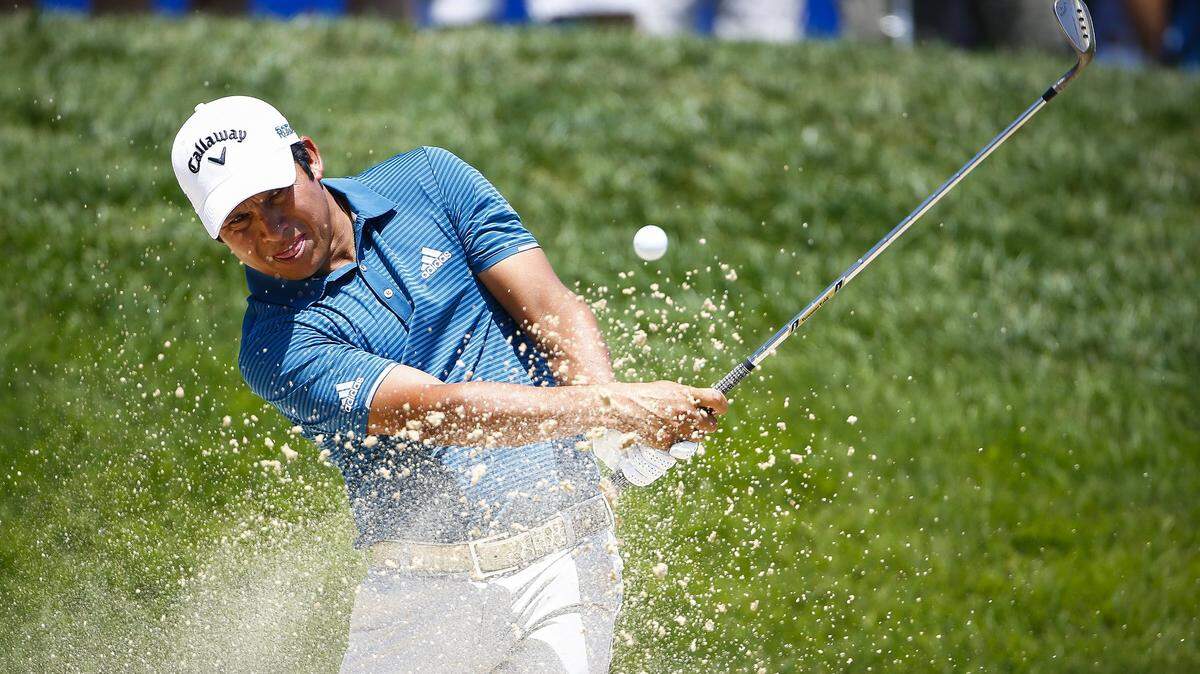 Andres Romero hit from the bunker onto the 18th green during the PGA Tour Barbasol Championship at Keene Trace Golf Club Thursday in Nicholasville. Romero finished 7 under for the day. 