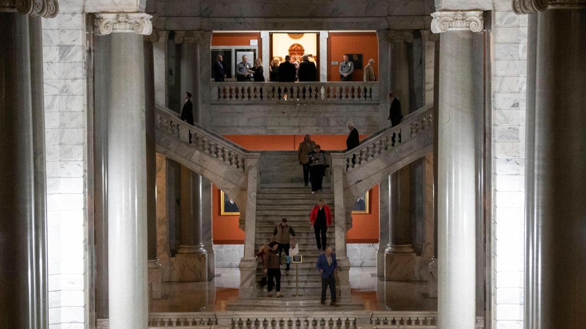 People leave the House of Representatives after Gov. Andy Beshear spoke during the State of the Commonwealth address in the in Frankfort, Ky, Wednesday, January 3, 2024.