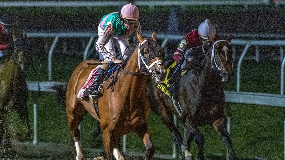 Mandaloun, left, with jockey Florent Geroux, won the Risen Star Stakes at Fair Grounds on Feb. 13 in New Orleans. He’s the morning-line favorite for Saturday’s Louisiana Derby.