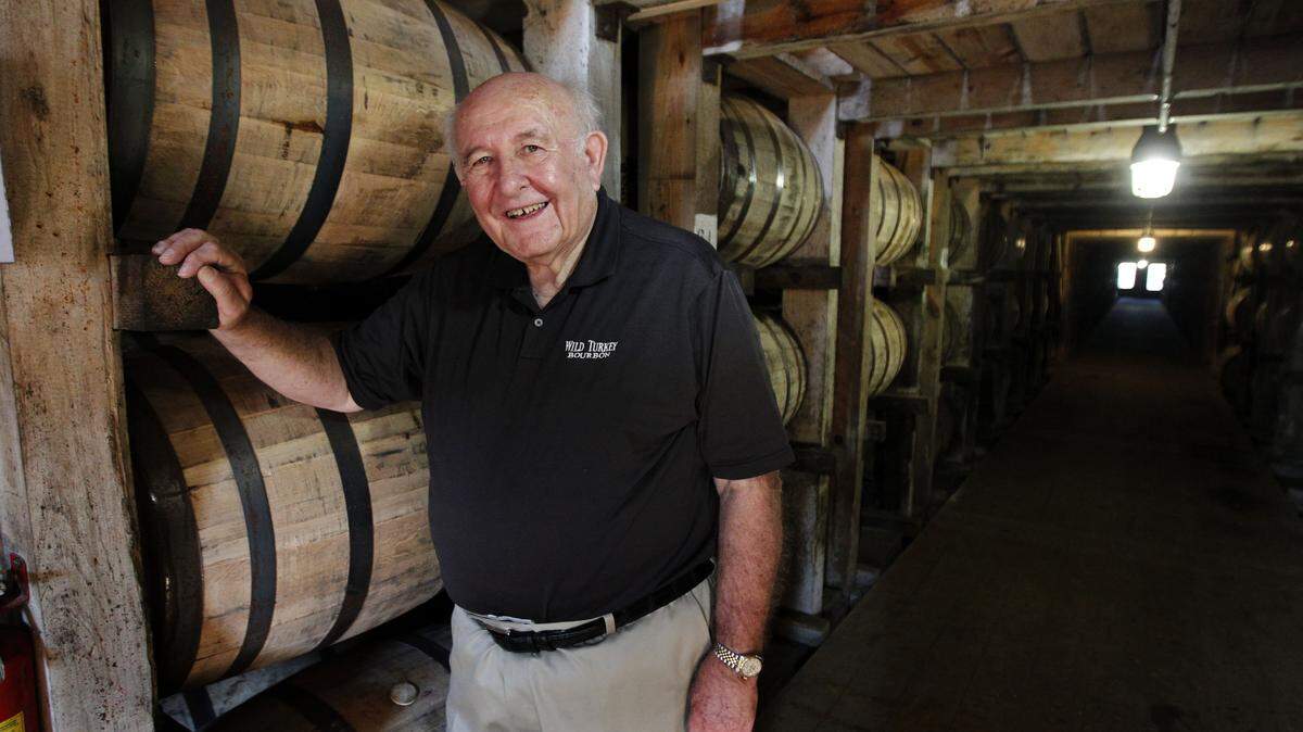 Master distiller Jimmy Russell in side one of the warehouses that houses 20,000 barrels of Wild Turkey at the Wild Turkey Distillery, 1525 Tyrone Rd near Lawrenceburg, Ky., Wednesday, May 15, 2013. Photo by Charles Bertram | Staff