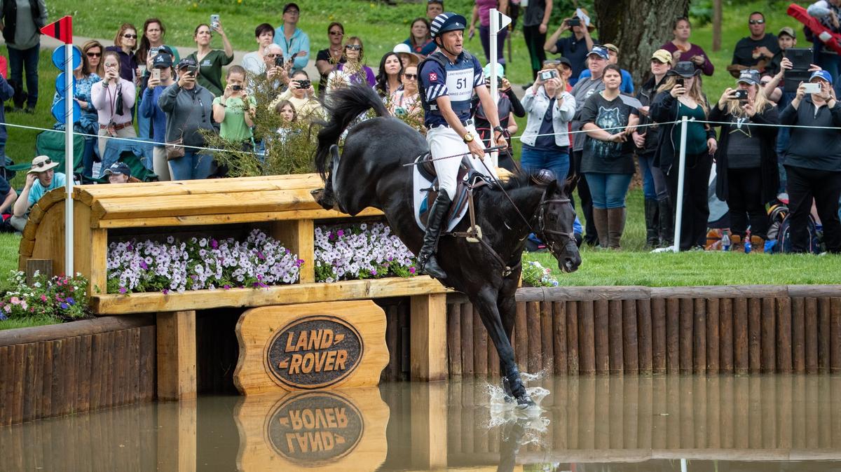 Tsetserleg and Boyd Martin were in second place at the end of the cross country competition at the Land Rover 3-Day Event at the Kentucky Horse Park on Saturday April 27, 2019 in Lexington, Ky.
