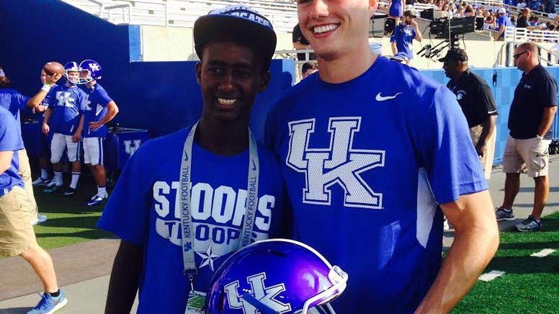 Landon Foster and Dejene, his friend from Ethiopia who now goes by the name of Josh, saw each other for the first time in 16 months, before UK's football game Saturday.   