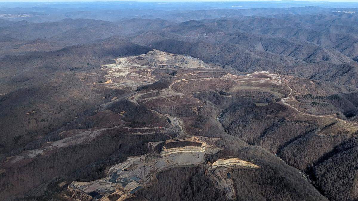 A former surface mine in Pike County, in Eastern Kentucky, had not been fully reclaimed in December 2023 even though there had been no mining at the site in several years.