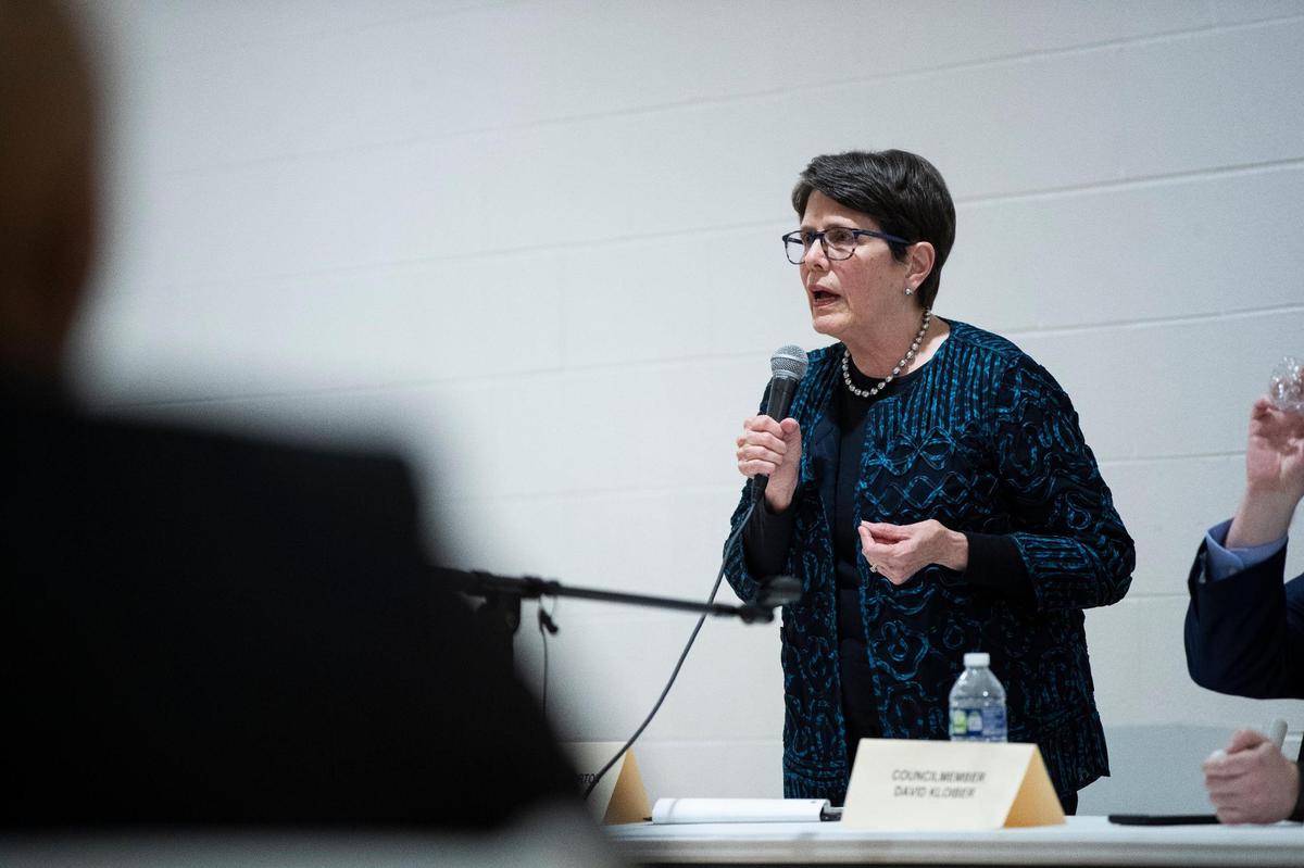 Incumbent Lexington Mayor Linda Gorton answers questions during a forum for mayoral and county attorney candidates at the Lyric Theatre in Lexington, Ky., Thursday, April 21, 2022.