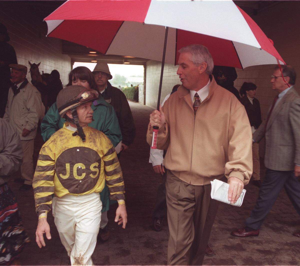 D. Wayne Lukas talks with jockey Pat Day after winning a race at Keeneland in 1998. Lukas’ 296 wins at the Lexington racetrack are third all-time behind Bill Mott and Rusty Arnold, who both have 307.