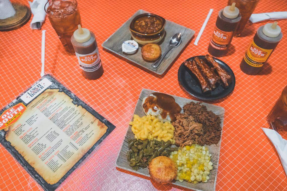 Ole South: BBQ mutton, pulled pork with veggie medley served with ribs, a cup of burgoo and ole souths signature sauces