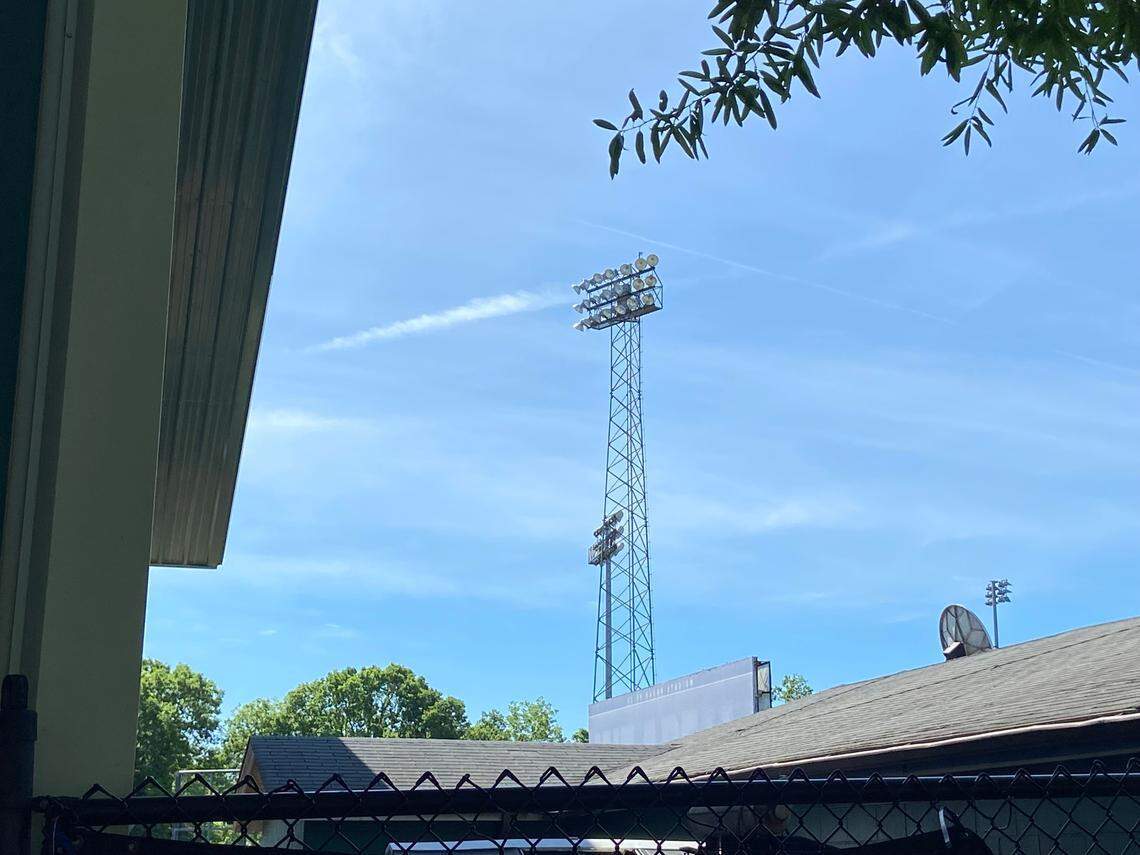 A light tower rises above Cliff Hagan Stadium, the former home of the Kentucky Wildcats baseball team. The UK program moved to Kentucky Proud Park for the 2019 season.