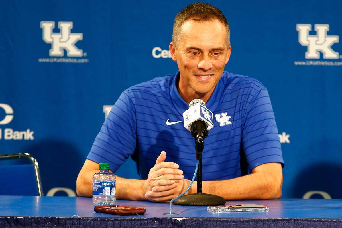 Kentucky women’s soccer head coach Troy Fabiano speak at a press conference on Dec. 7 at Rupp Arena. Fabiano was introduced this month as the next head coach of the UK women’s soccer program.
