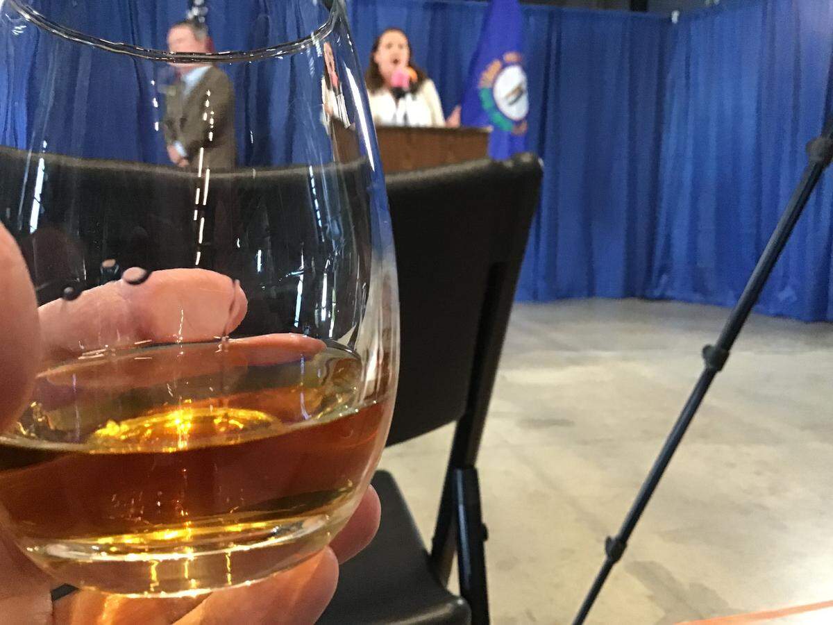 Jane Bowie and Denny Potter shared samples of their unusual first release at a quirky press conference. Big Vat Liar will be available in Kentucky in June.