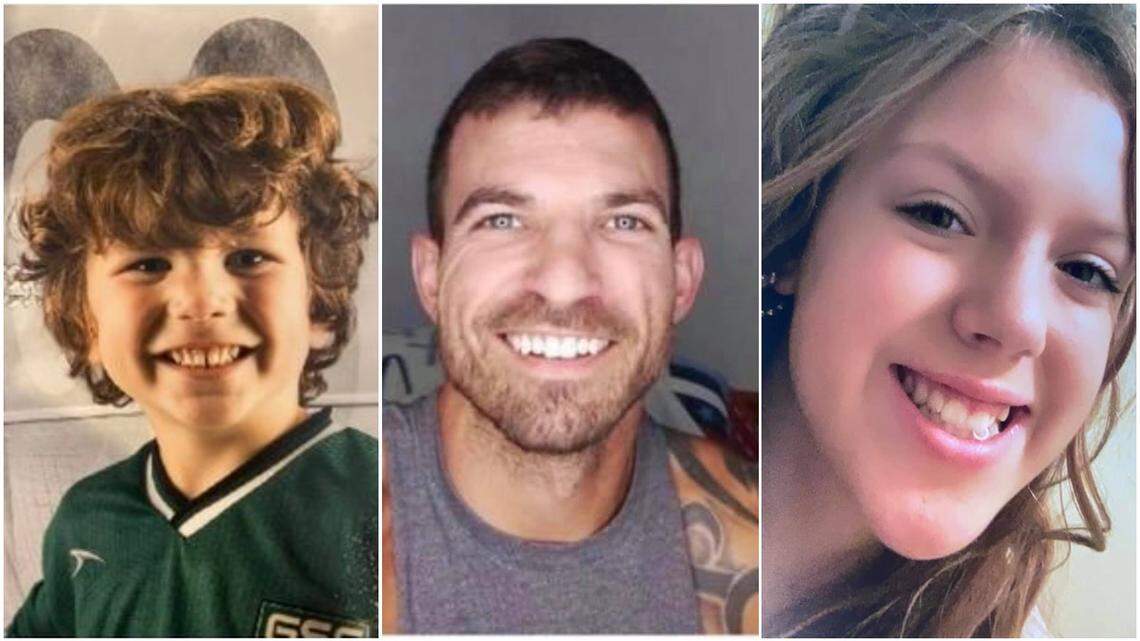 From left, Noah Clare, Jacob Clare and Amber Clare are missing. Authorities are searching in Kentucky and Tennessee.