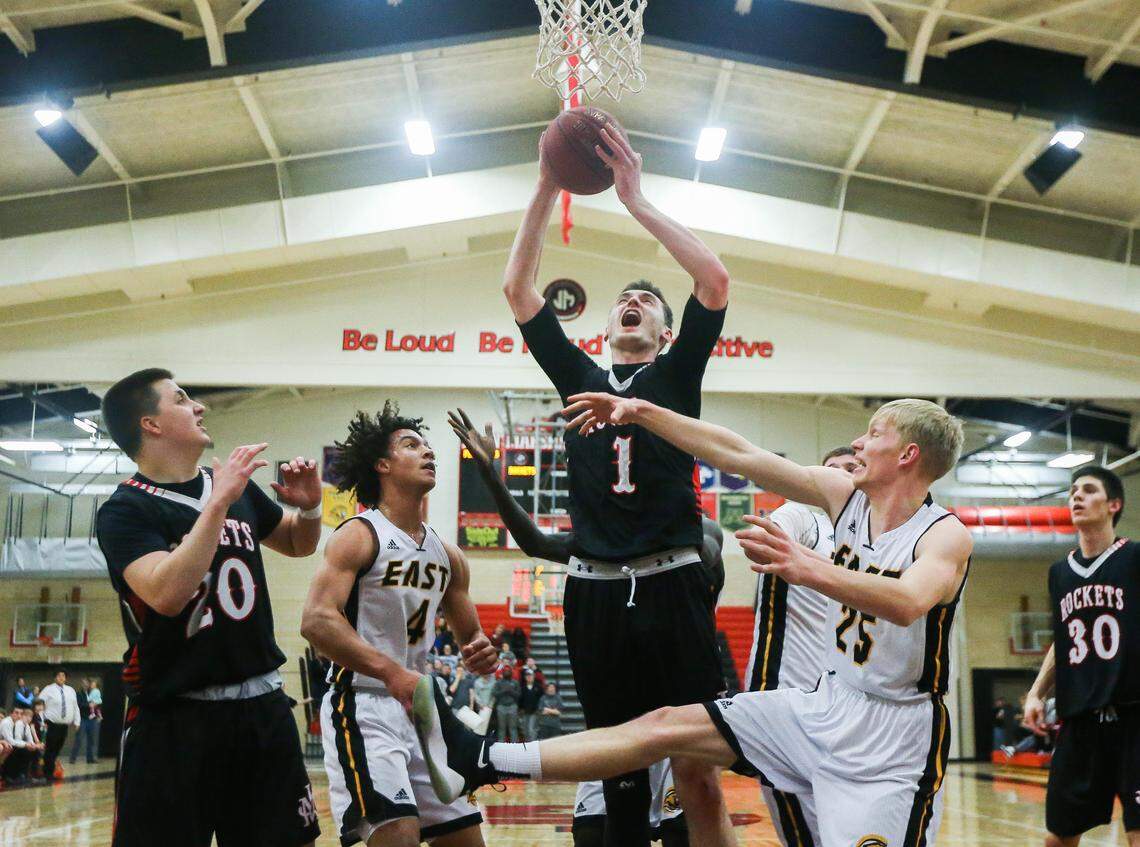 Matthew Hurt (1) plays for John Marshall High School in Rochester, Minn. The 6-foot-9 forward in the class of 2019 is being recruited by most of the nation's top college basketball programs.