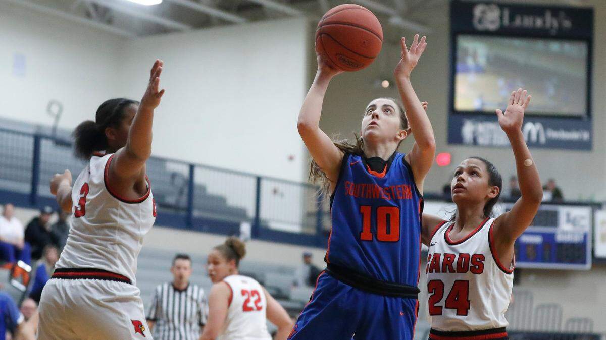 Southwestern’s Ayden Smiddy (10) took a shot against Clark County during the White, Greer & Maggard Orthodontics Holiday Classic at Lexington Catholic on Dec. 21, 2021. Clark County won 62-61.