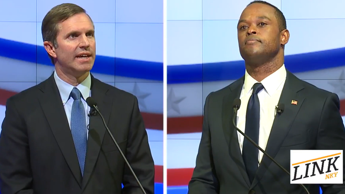 Democratic Gov. Andy Beshear and Republican challenger Attorney General Daniel Cameron debated at Northern Kentucky University in Highland Heights on Monday, Oct. 16, 2023.