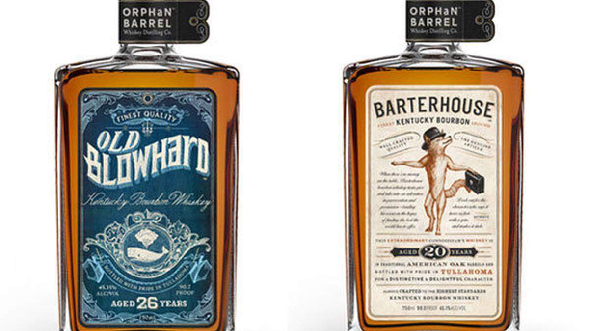 Old Blowhard Kentucky Bourbon Whiskey, left, and Barterhouse Kentucky Bourbon.