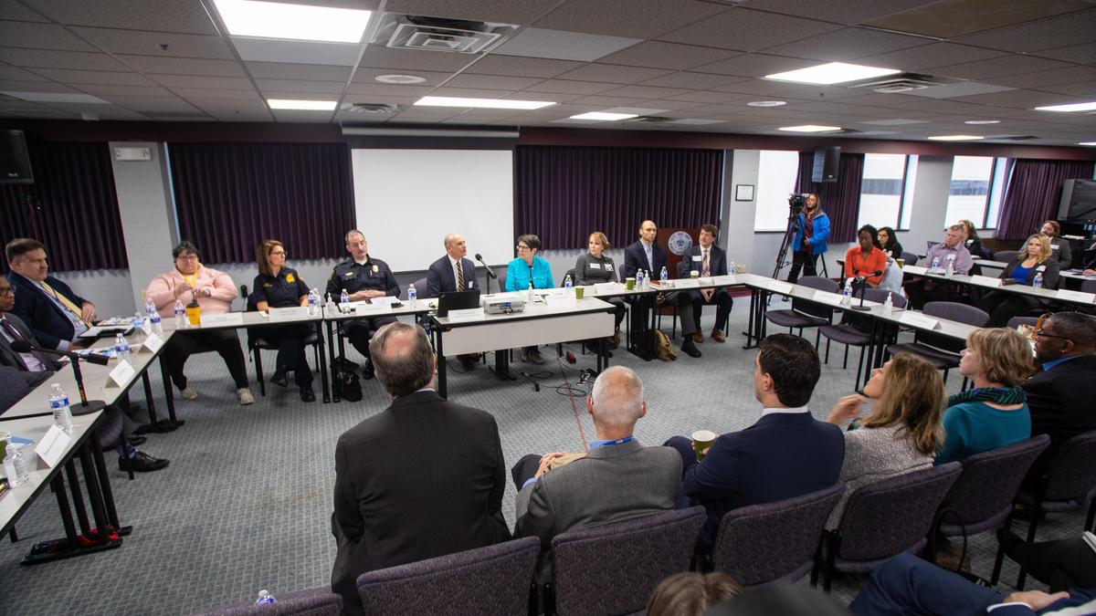 Dr. Kraig Humbaugh, Lexington-Fayette Commissioner of Health, joins with Mayor Linda Gorton on March 3, 2020 to speak to the city’s stakeholders on preparedness of COVID-19, a type of the coronavirus that initially saw an outbreak in Wuhan, China, before spreading to other parts of the world including the U.S.
