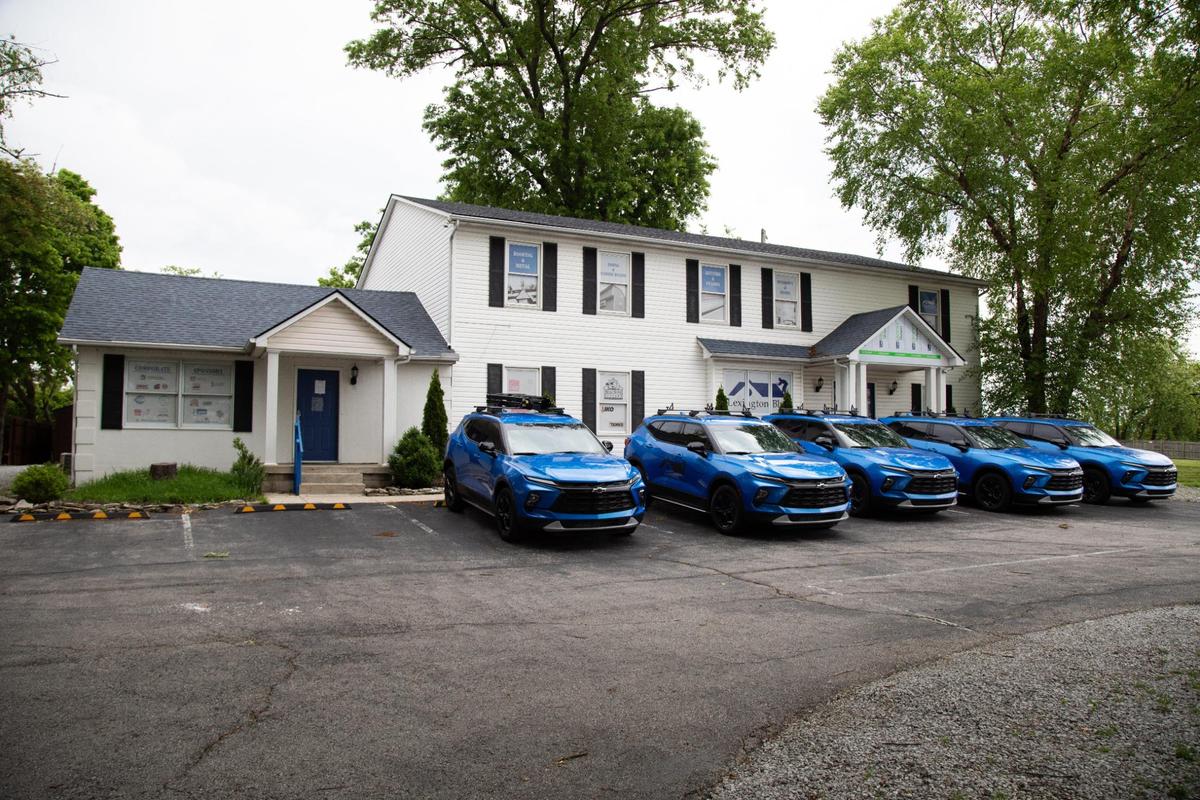 Roofing company Lexington Blue on Pasadena Drive onMay 16, 2025. When sales representatives were promoted to team leaders they were given blue cars to drive. Many of the cars sat in front of the closed Lexington Blue offices for weeks until they began disappearing.