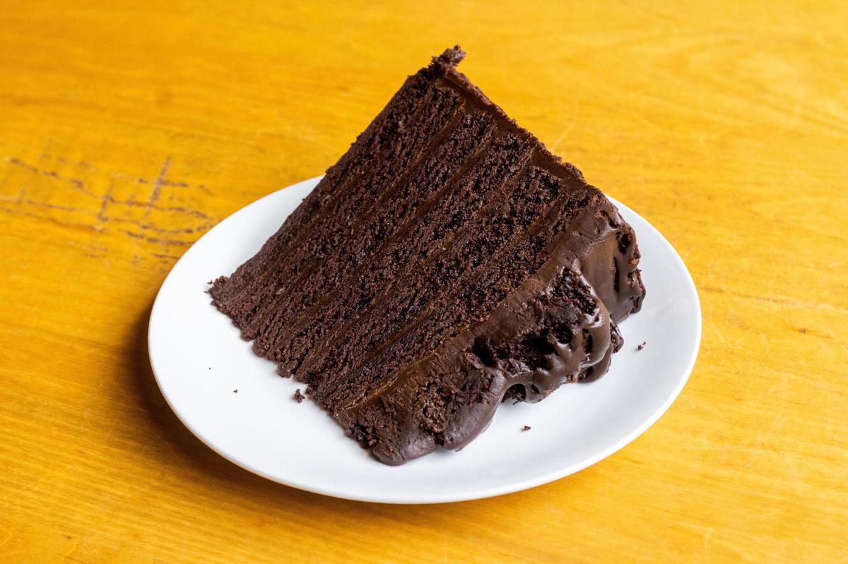 A slice of chocolate cake from PapaLeno’s.