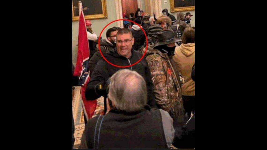 Michael Sparks, of Elizabethtown, Ky., was seen on multiple photos and videos inside the U.S. Capitol on Wednesday, Jan. 6, 2020, according to the FBI. He has since been charged.