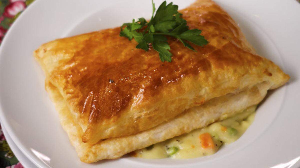 The Chicken Pot Pie entree at Carson’s Back Porch ($21) is topped with a buttery, house-baked puffed pastry.  