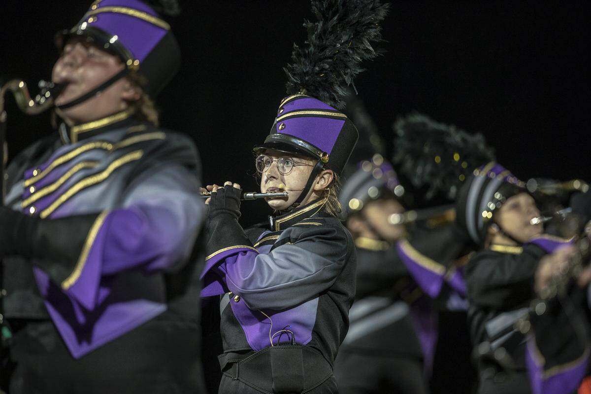 Members of the Somerset High School band perform during halftime.