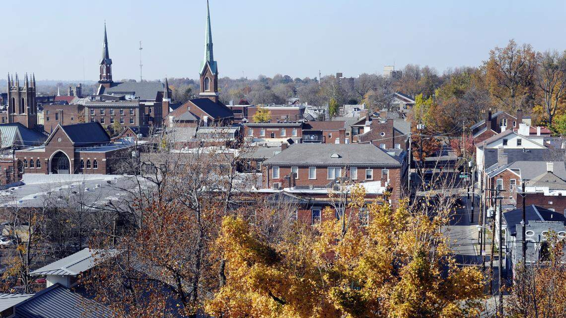 Above: The downtown Lexington skyline — and beyond — is visible from the cupola on Old Sayre, the Greek Revival  mansion where Sayre School began in 1854.  

Right: Stephen Manella, the new head of Sayre School, had the cupola on the five-story  mansion cleaned and painted, then opened it so more people could enjoy the panoramic view.        