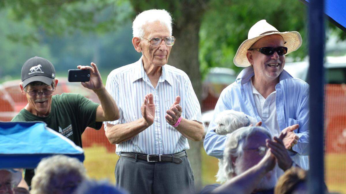 Festival of the Bluegrass co-founder Bob Cornett applauded a  performance by Kentucky Blue at the Festival of the Bluegrass in 2013. He died last Thursday at 89.