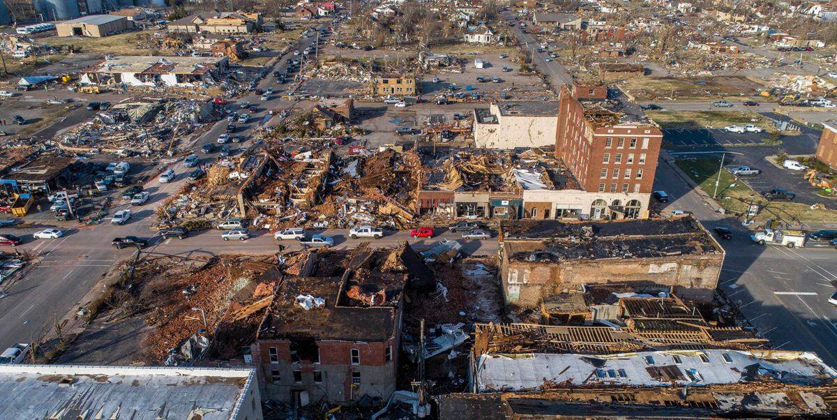 A drone aerial picture looking between 7th and 8th Streets, Dec. 11, 2021.