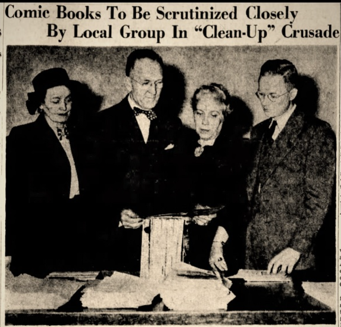 The Rev. Jesse Murrell, second from left, was a Methodist preacher in Covington, Kentucky., who organized a civic group in 1948 to review and publicly critique the comic books sold in Northern Kentucky and Cincinnati and pressure the comics publishers to drop “undesirable” content. Murrell’s Cincinnati Committee on Evaluation of Comic Books ended up with national influence.