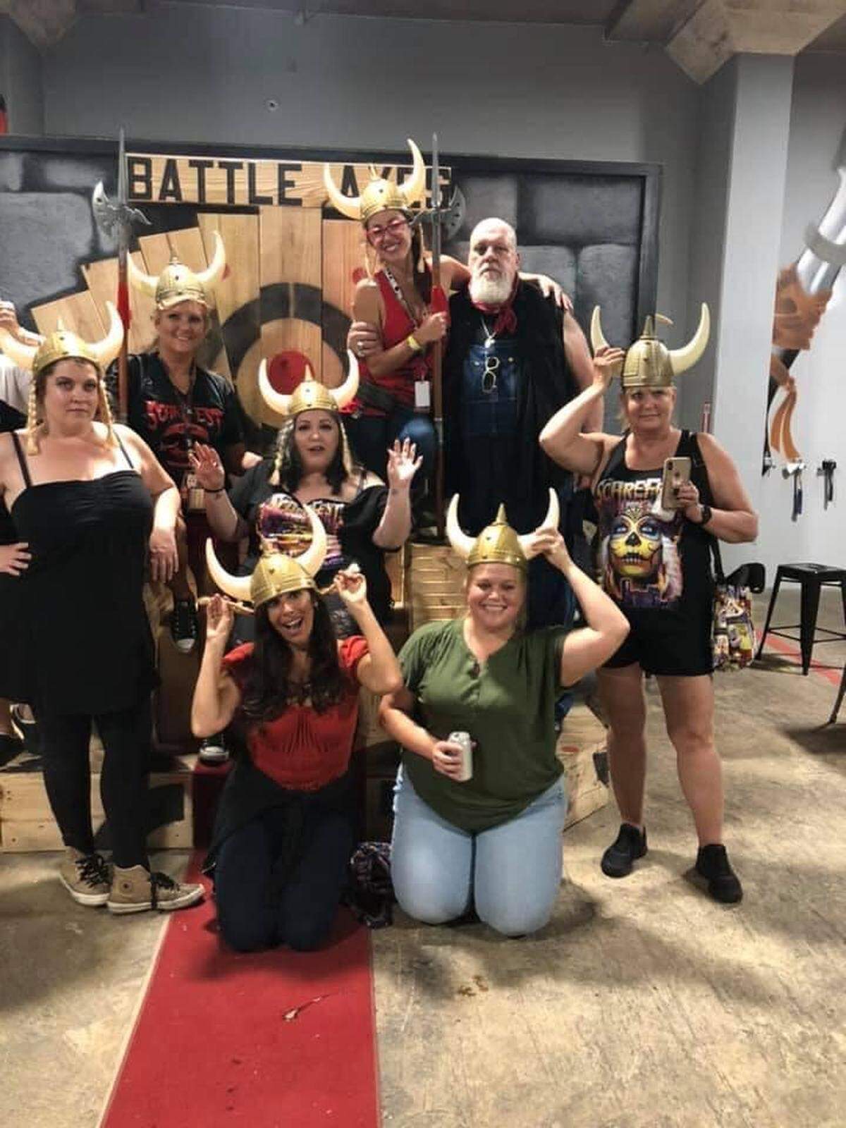 Axes with Killers allows fans to mingle with celebrities from horror films while throwing axes at Battle Axes in Lexington. The event is associated with ScareFest.