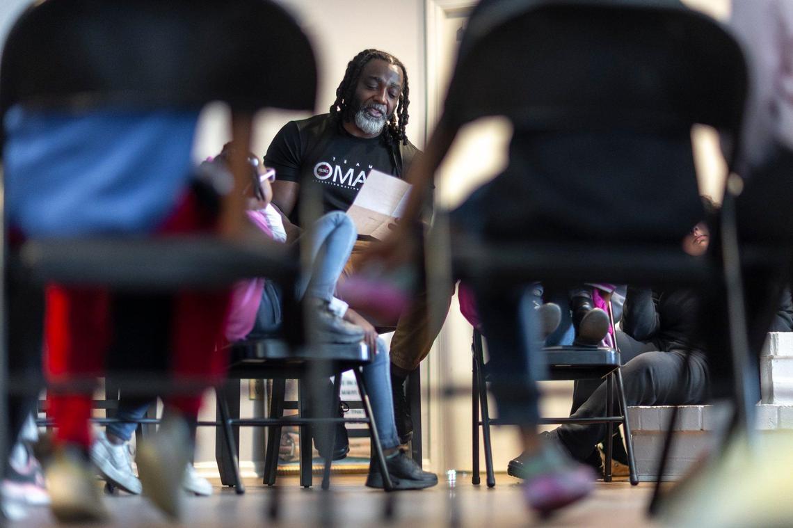 Gerald “Geo” Gibson, of Operation Making a Change, leads an after-school program for high-risk youth in Lexington, Ky., on Tuesday, April 15, 2025.