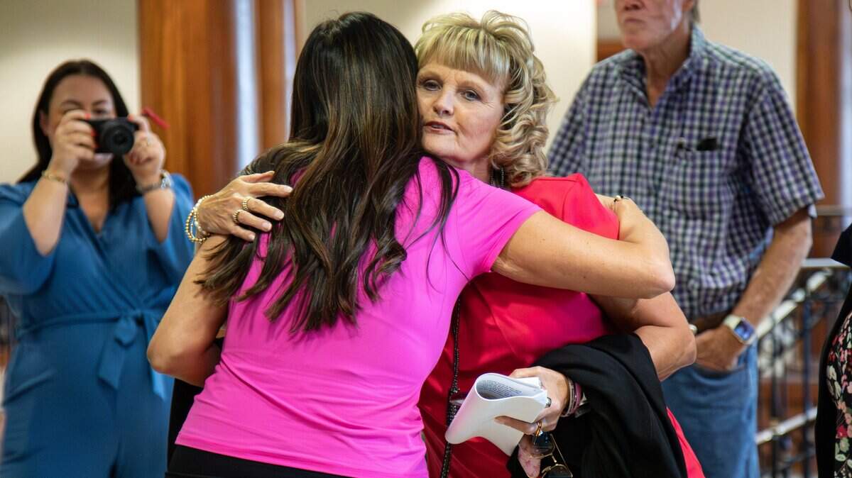 Mother of Crystal Rogers, Sherry Ballard, arrives at the Bardstown Courthouse on Sept. 17, 2025, in Bardstown, Ky.