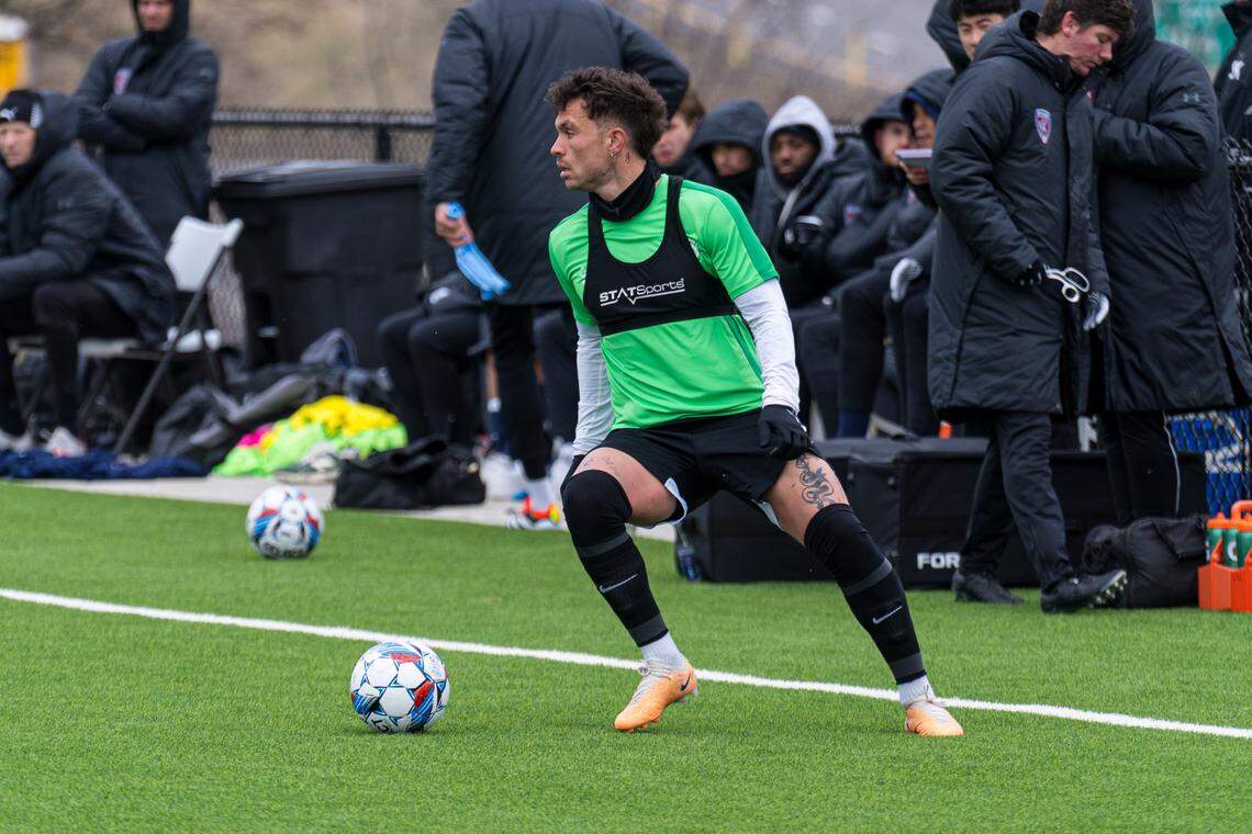 Lexington Sporting Club forward Cameron Lancaster surveys the field during a 2024 preseason match. Lancaster is the all-time leading scorer in Louisville City history and signed with LSC this offseason.