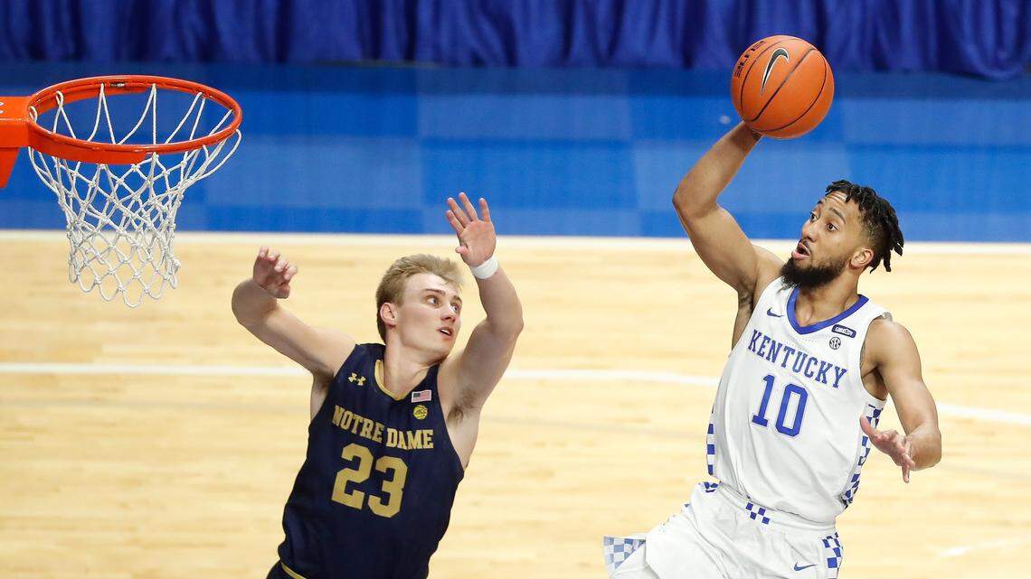 Kentucky guard Davion Mintz (10) had seven points, three rebounds and four assists in Notre Dame’s 64-63 win over UK last season in Rupp Arena.