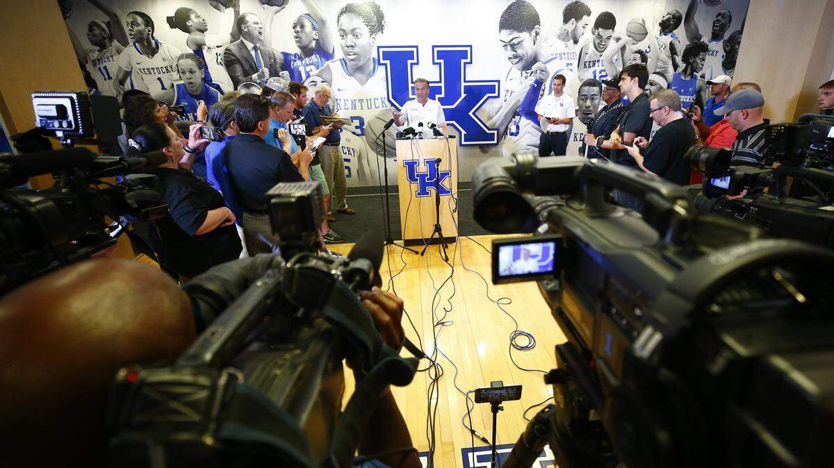 Kentucky head coach John Calipari spoke with reporters before practice Aug. 1 at the Joe Craft Center. Kentucky is ranked No. 1 in at least two preseason rankings, but another list has them barely in the top 25.