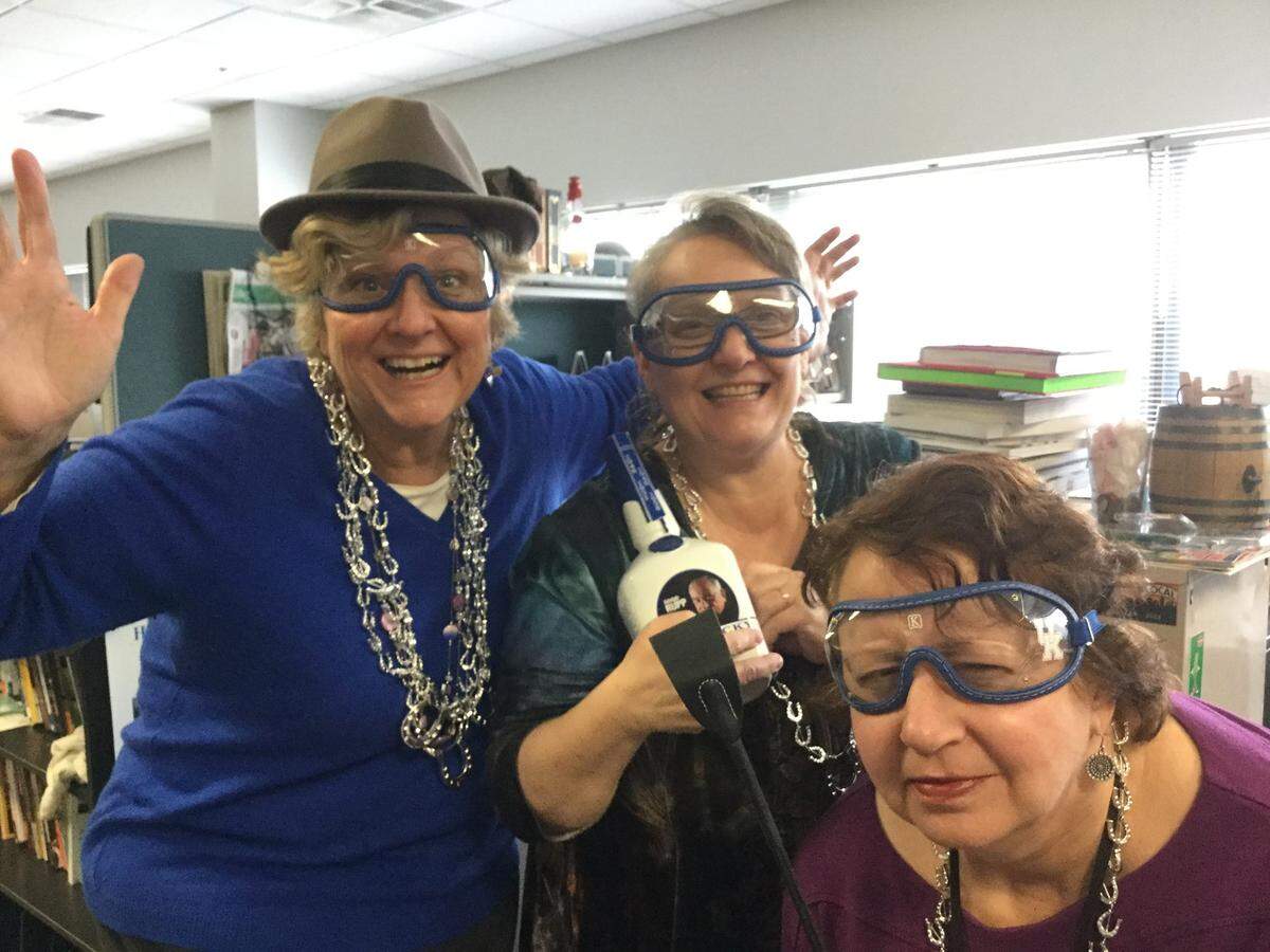 With my former colleagues Sally Scherer and Cheryl Truman, promoting an upcoming Keeneland meet complete with jockey goggles, riding crops and bottle of Maker’s Mark honoring Adolph Rupp’s Wildcats.