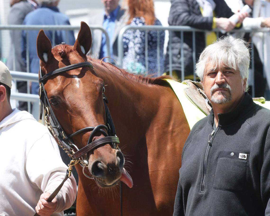 Trainer Steve Asmussen, right, has three Triple Crown race victories, including the Preakness Stakes in 2007 with Curlin and 2009 with Rachel Alexandra.