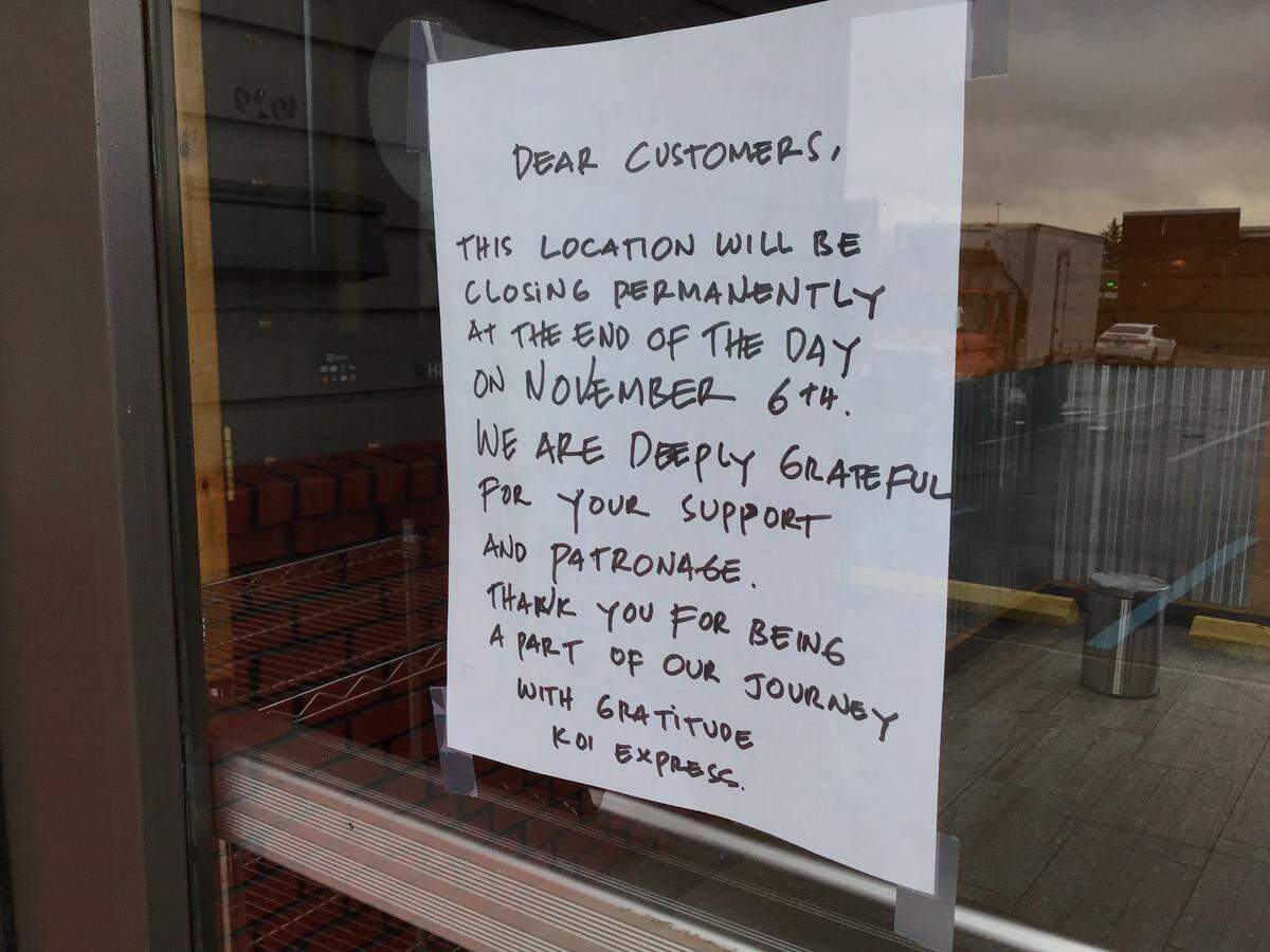 A sign on the door of Koi Express at 3029 Richmond Rd. says the restaurant has closed permanently.