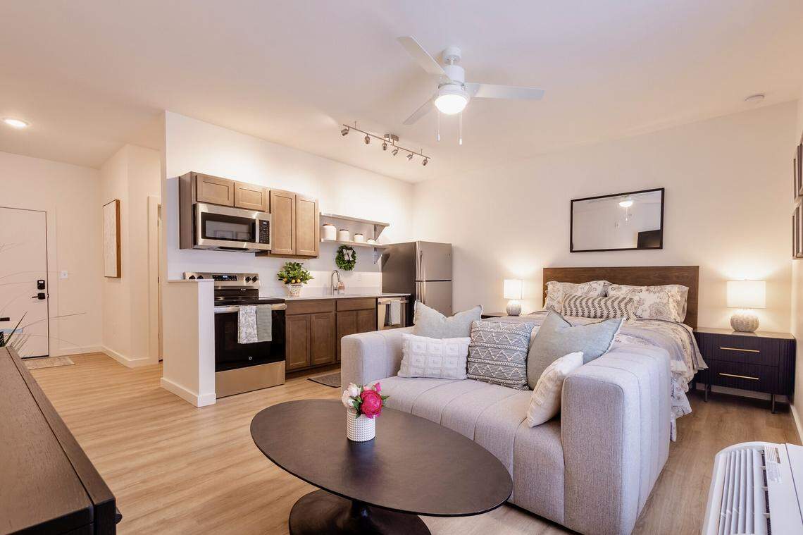 A photo of the largest studio apartmetn option at the new Studios340 complex in Lexington, Kentucky. The Studio Plus is 470 square feet.