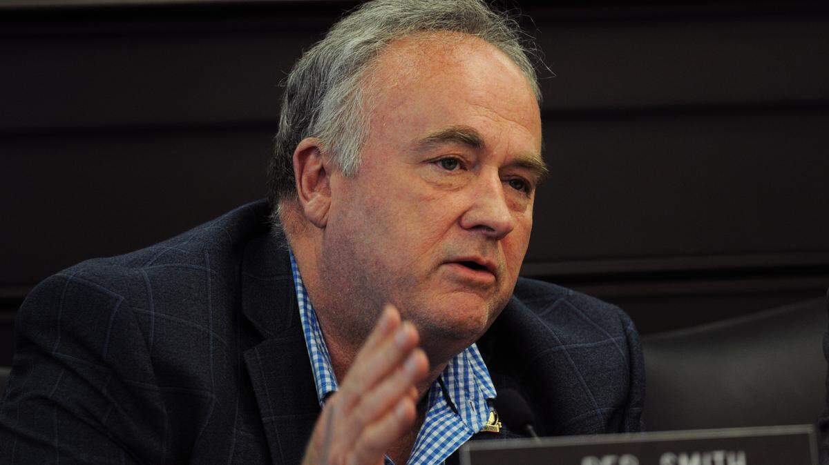 FRANKFORT, June 6 – Rep. Tom Smith, R-Corbin, asks a question about electric vehicle charging stations in Kentucky during Tuesday’s Interim Joint Committee on Transportation meeting.