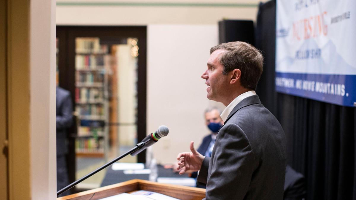 Gov. Andy Beshear speaks at a press conference December 2, 2021.