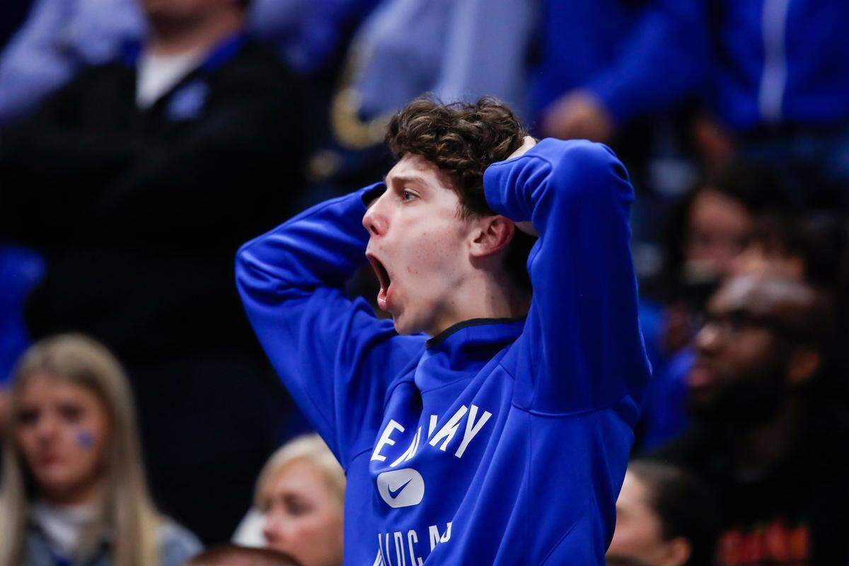 Kentucky Wildcats fans react as their team trails the Vanderbilt Commodores in the second half during the SEC Tournament quarterfinal’s game at Bridgestone Arena in Nashville, Tn., Friday, March 10, 2023.